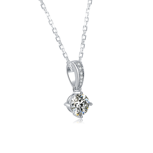 Popular Luxury  925 Sterling Silver Moissanite Diamond Pendant Women Engagement Four Prongs Large Diamond Wedding Party Necklace